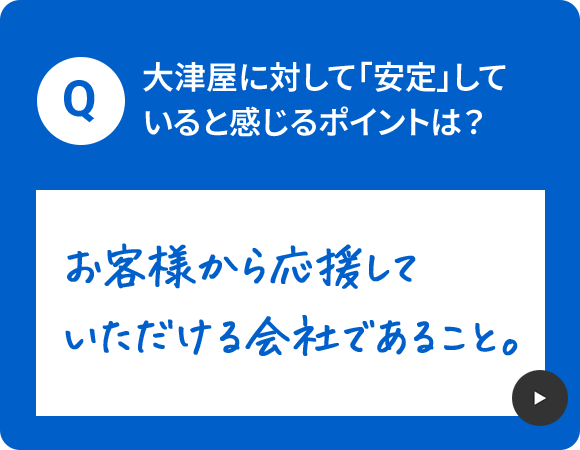 大津屋に対して「安定」していると感じるポイントは？