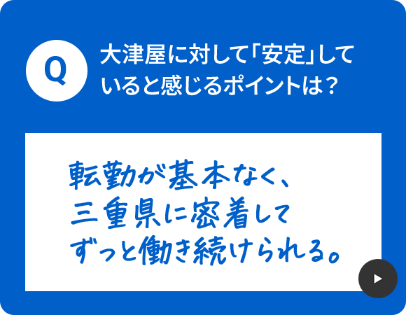 大津屋に対して「安定」していると感じるポイントは？